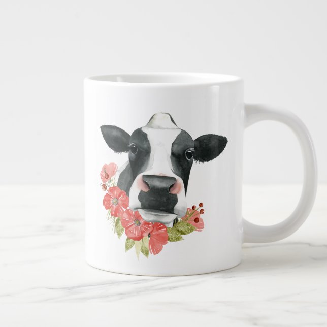 Poppy Farm - Cow with Flowers Large Coffee Mug (Right)