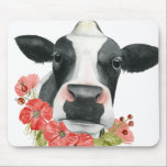 Poppy Farm - Cow with Flowers Mouse Pad<br><div class="desc">Poppy Farm I by Grace Popp. Features a close-up of a cow surrounded by vibrant red-pink flowers.</div>