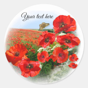POPPY FIELD Add your text Classic Round Sticker