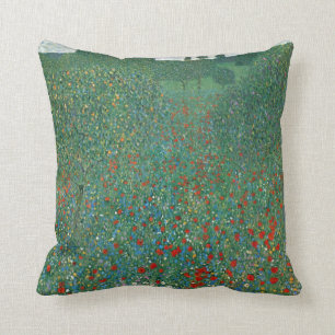 Poppy Field by Gustav Klimt Cushion
