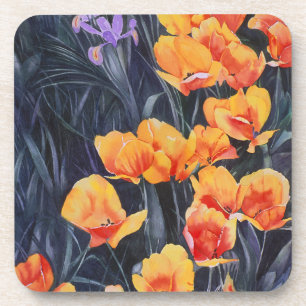 Poppy Field Colourful Impressionistic Painting Coaster