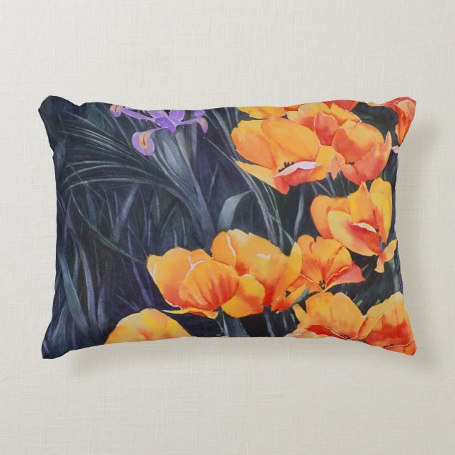 Poppy Field Colourful Impressionistic Painting Decorative Cushion (Front)