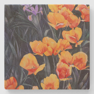 Poppy Field Colourful Impressionistic Painting Stone Coaster