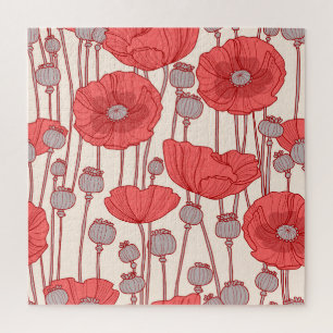 Poppy Field Dance: Seamless Floral Rhapsody Jigsaw Puzzle