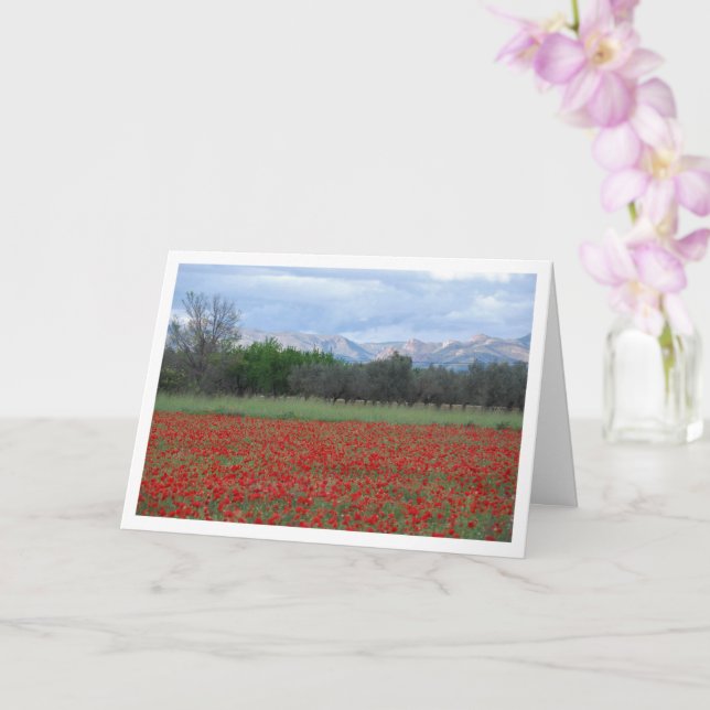 Poppy Field Mountain Landscape Card (Orchid)