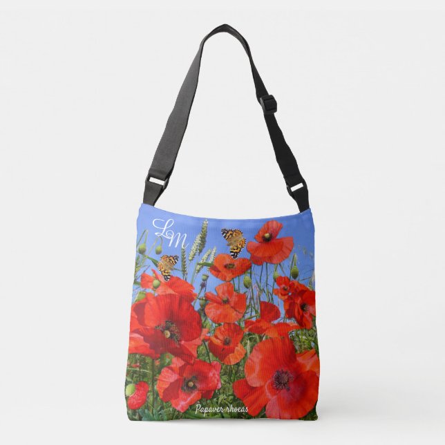 Poppy Field Personalized Custom Text Crossbody Bag (Front)
