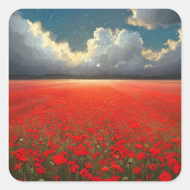 Poppy Field Square Sticker (Front)
