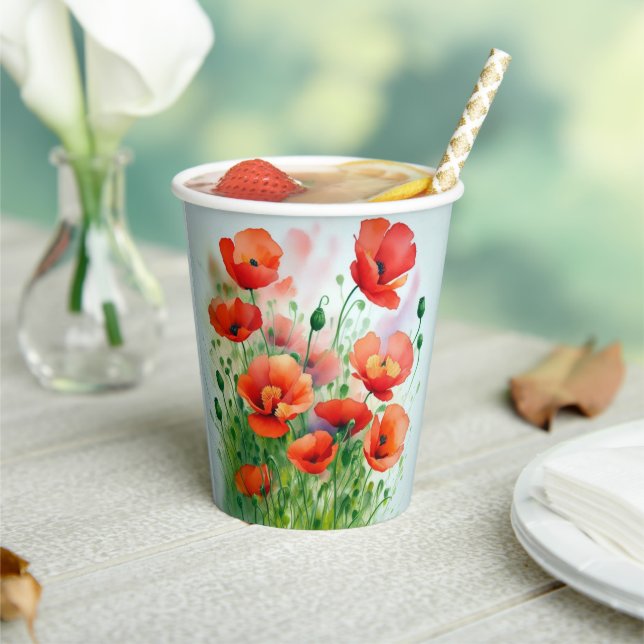 Poppy field, watercolor + paper cups (Insitu)