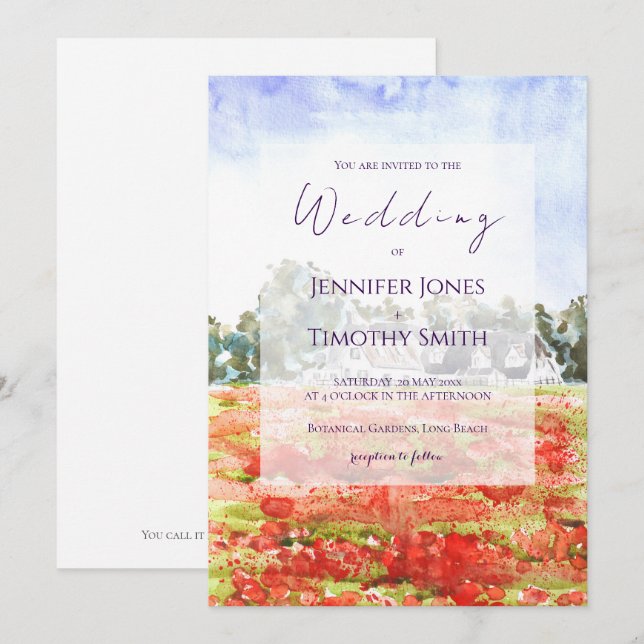 poppy field  watercolour  invitation (Front/Back)