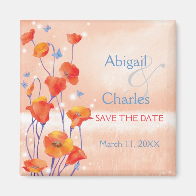 Poppy Field Wedding Save the Date Magnet (Front)