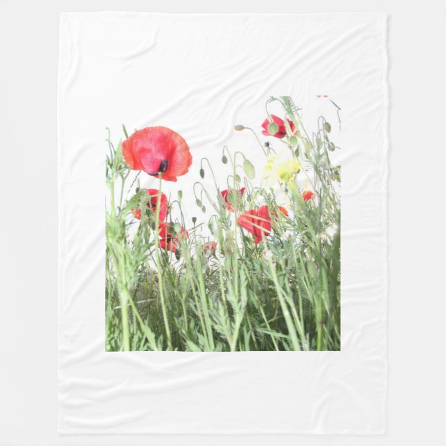 Poppy fields flowers Sun Nature blooms Heart  Fleece Blanket (Front)