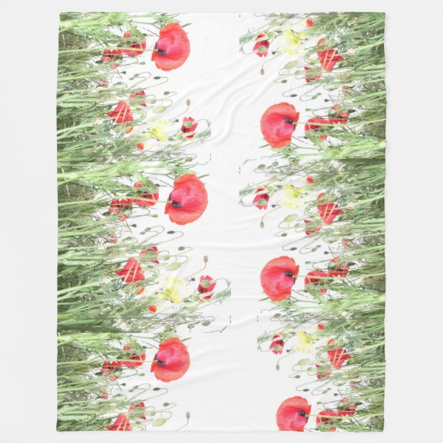 Poppy fields flowers Sun Nature blooms Heart  Fleece Blanket (Front)