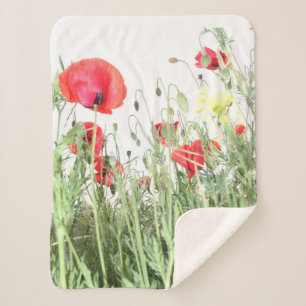 Poppy fields flowers Sun Nature blooms Heart  Sherpa Blanket
