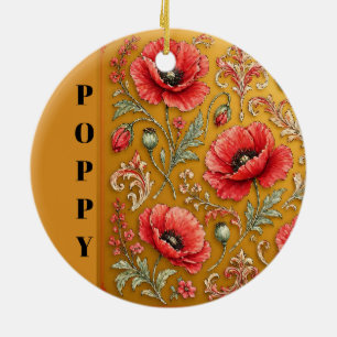 Poppy fleur-de-lis golden design ceramic tree decoration
