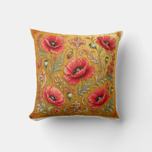 Poppy fleur golden design cushion