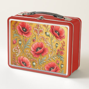 Poppy fleur golden design  metal lunch box