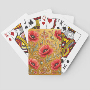 Poppy fleur golden design playing cards