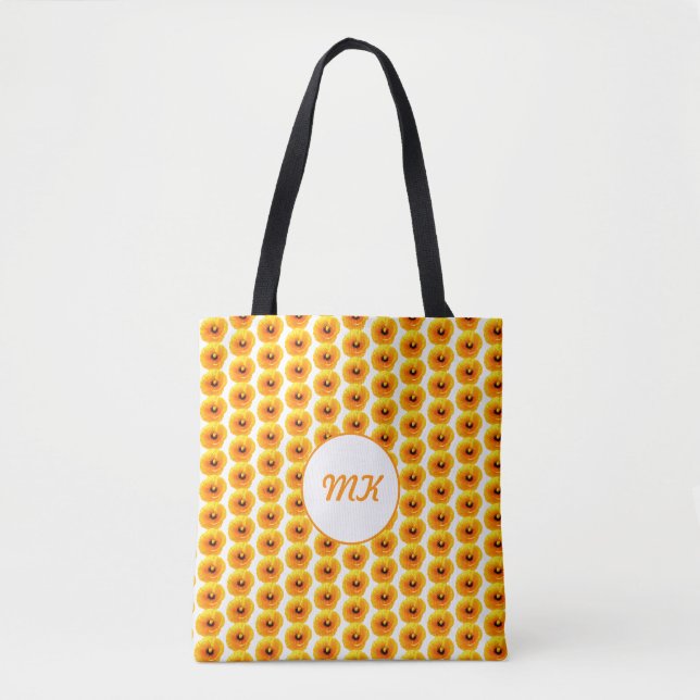 Poppy Floral Golden Gold Yellow Monograms Gift Tote Bag (Front)
