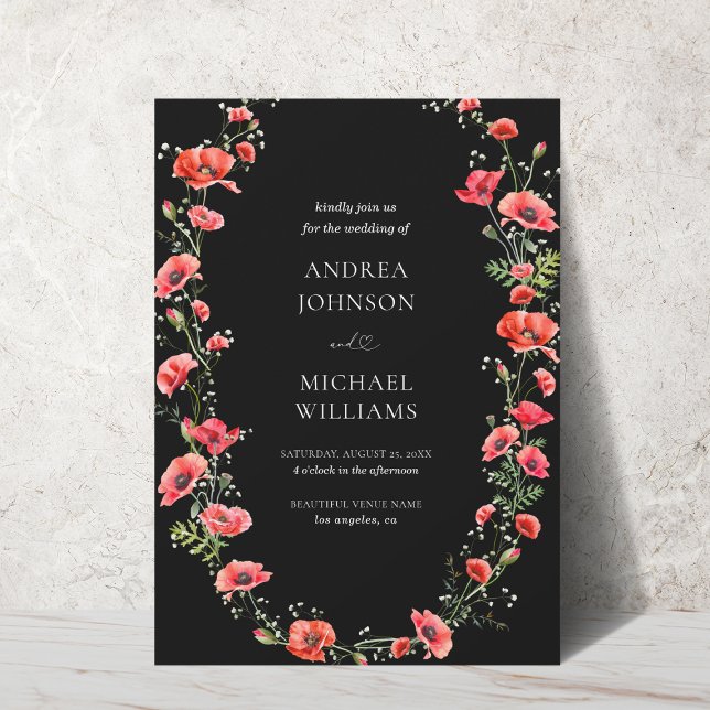 Poppy Floral Heart Script Spring Botanical Wedding Invitation (Creator Uploaded)