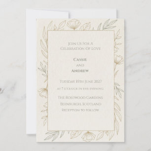 Poppy Floral Line Art Ivory Wedding Invitation