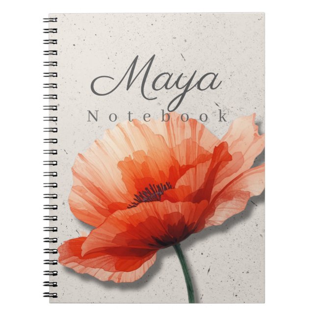 Poppy Floral Notebook Name | Red Flower Journal (Front)