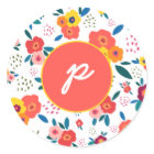 Poppy Floral Pattern Coral Script Monogram
