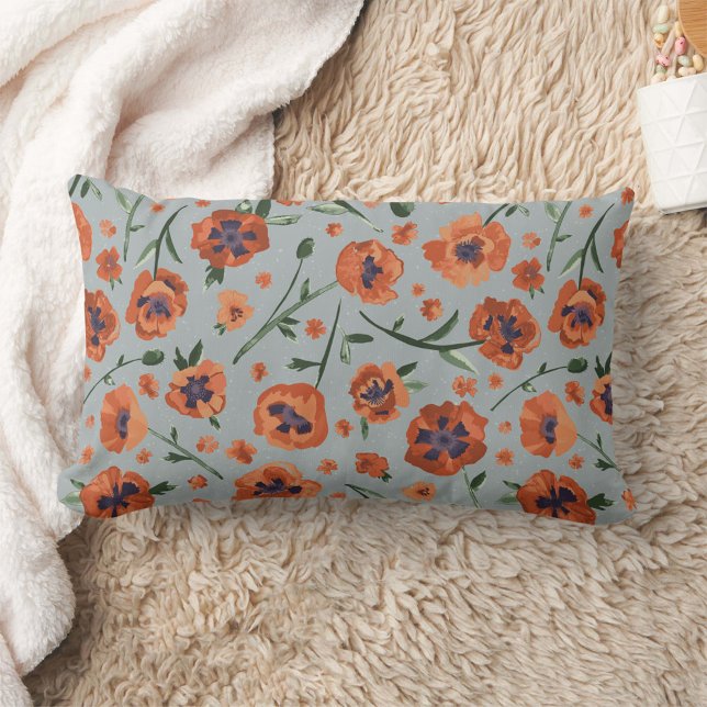 Poppy  Floral Pattern Decor Lumbar Cushion (Poppy Floral Pattern Decor Lumbar Pillow from Studio Posies.)