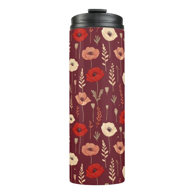 Poppy Floral Pattern Thermal Tumbler (Front)