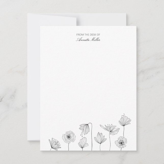 Poppy Floral Personalised Stationery Note Card (Front)