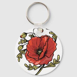Poppy Flower Art Nouveau Key Ring