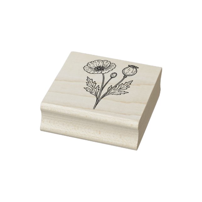 Poppy Flower Botanical Bloom Line Art Rubber Stamp (Stamp)