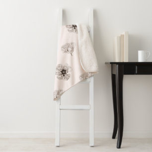 Poppy Flower Botanical Sherpa Blanket