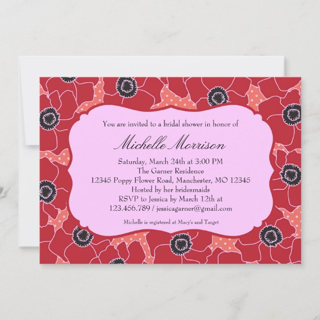 Poppy Flower Bridal Shower Invitation (Front)