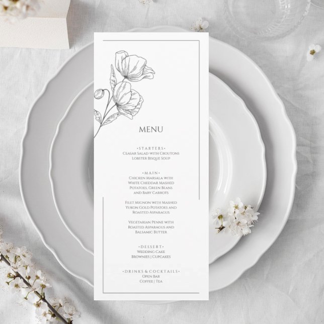 Poppy flower elegant chic wedding menu (Creator Uploaded)