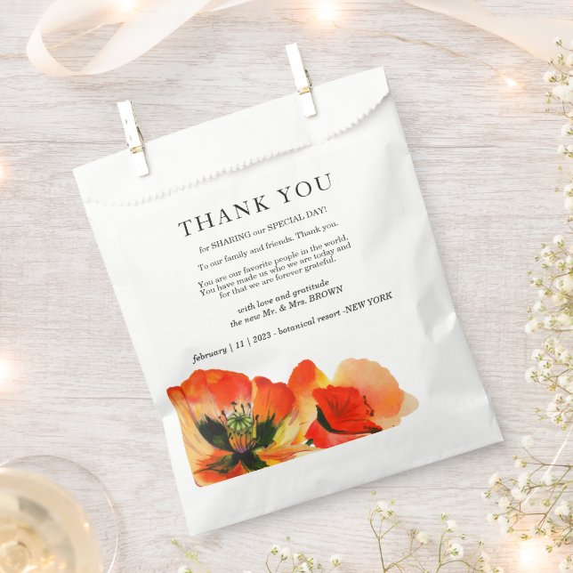 Poppy Flower Elegant Simple Wedding Thank You Favour Bags (Clipped)