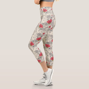 Poppy Flower Garden Pattern Capri Leggings