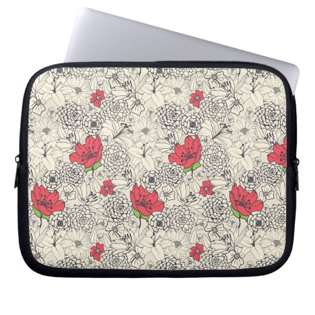 Poppy Flower Garden Pattern Laptop Sleeve (Front)