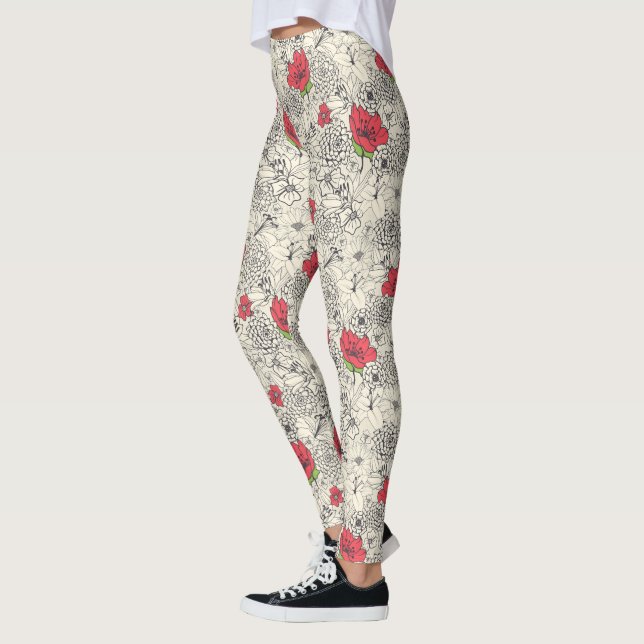 Poppy Flower Garden Pattern Leggings (Left)