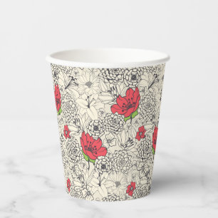 Poppy Flower Garden Pattern Paper Cups