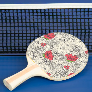 Poppy Flower Garden Pattern Ping Pong Paddle