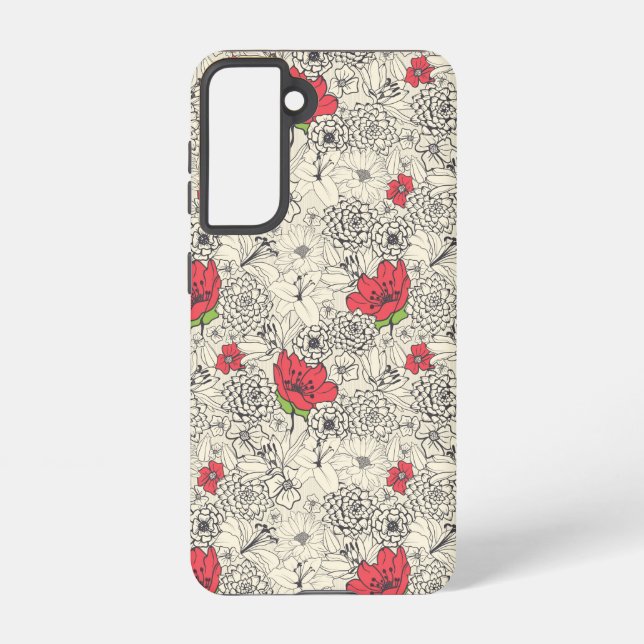 Poppy Flower Garden Pattern Samsung Galaxy S21 Case (Back)