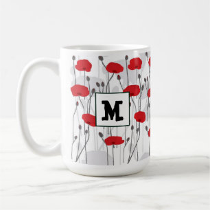 Poppy flower gift botanical pretty monogram coffee mug