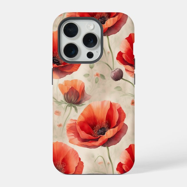 Poppy flower pastel pattern iPhone case (Back)