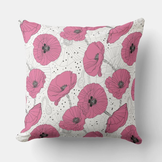 Poppy Flower Pattern throw pillows (Front)