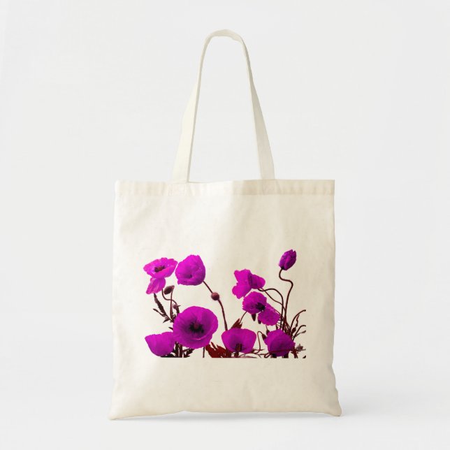 Poppy Flower Purple Floral Wedding Bridesmaid Gift Tote Bag (Front)