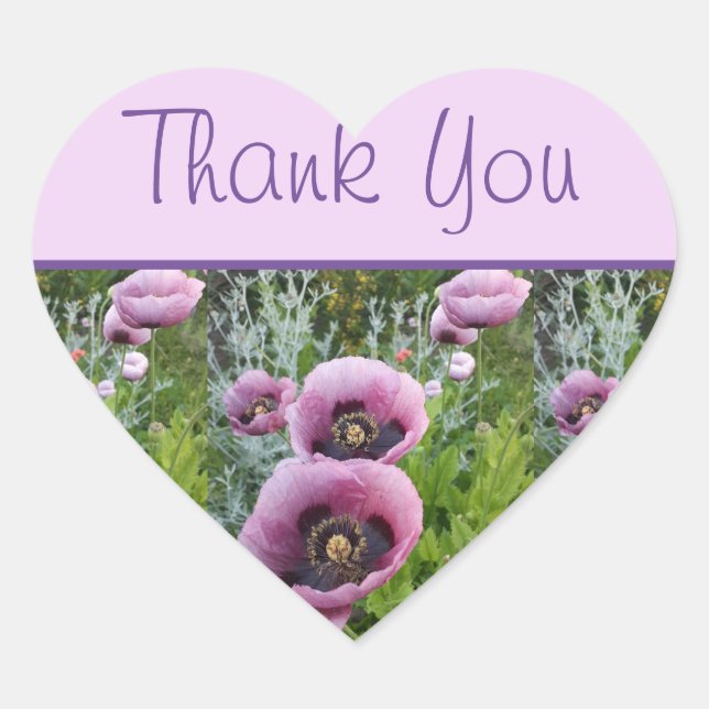 Poppy Flower Purple Pink floral Thank You Sticker (Front)