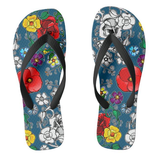 Poppy Flower Rug Slippers Jandals (Footbed)