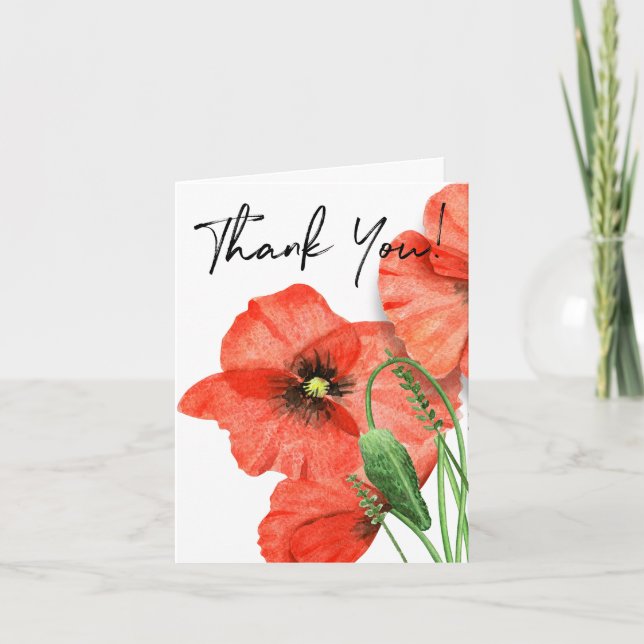 Poppy Flower Thank You Card (Front)