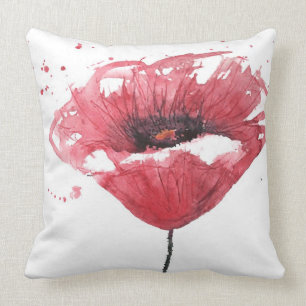 Poppy flower, watercolor cushion