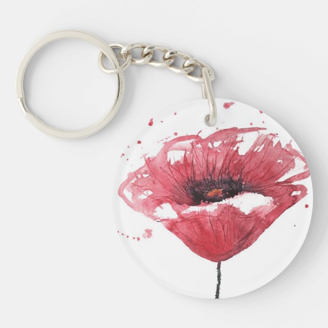Poppy flower, watercolor key ring (Front)